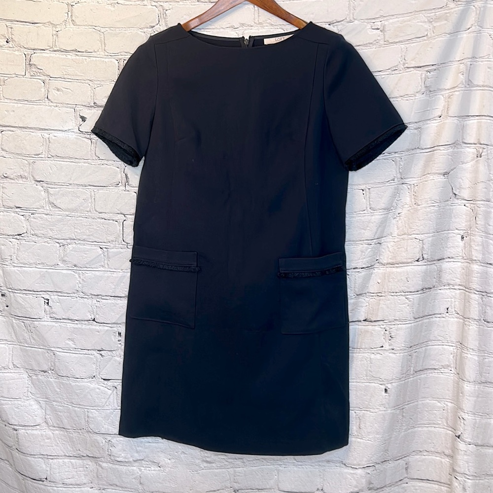 Loft Short Sleeve Navy Blue Front Pocket Dress Size 10 Excellent Condition